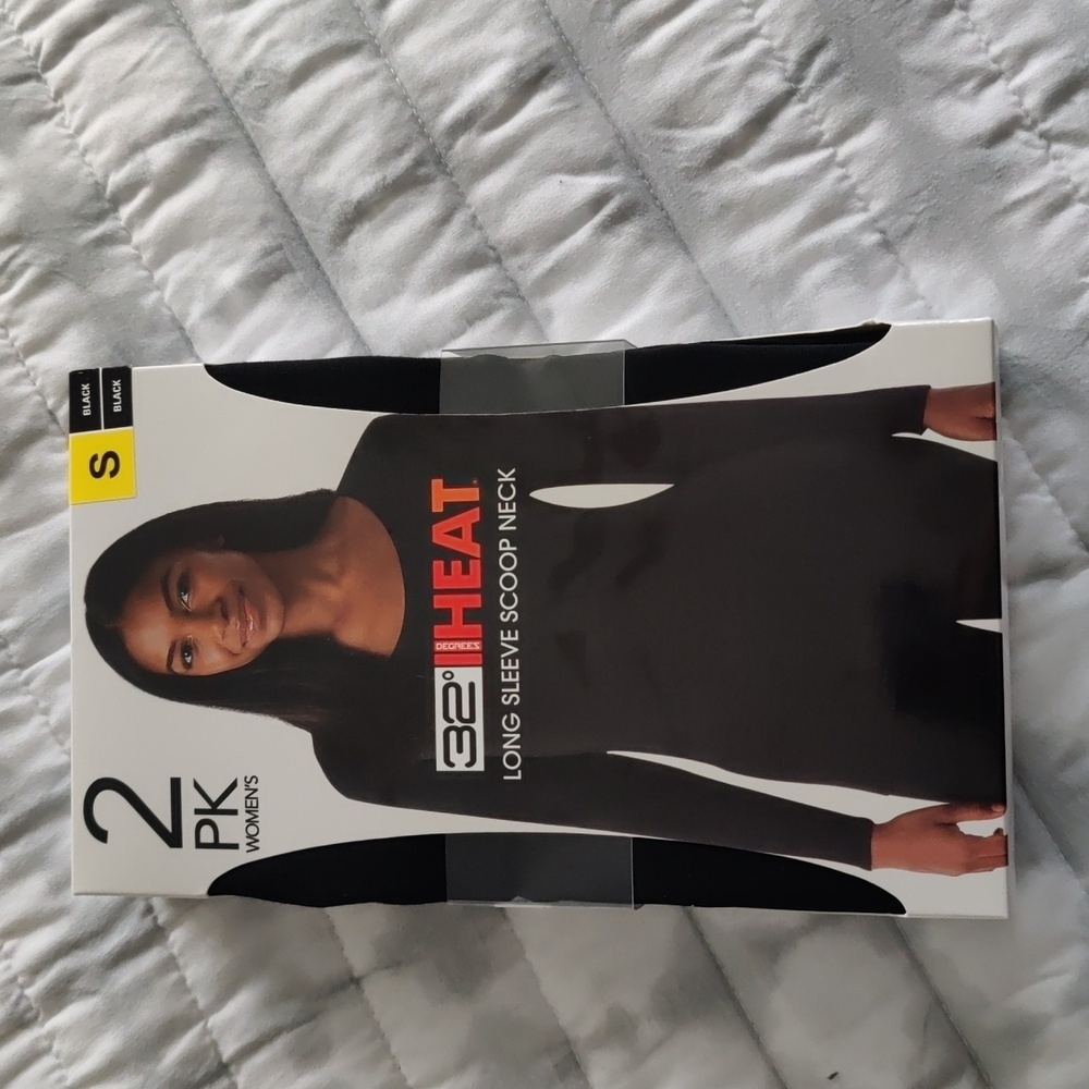 New!32 Degrees Women's Heat Tee Long Sleeve Scoop Neck Tops 2-Pack Black Y2K Ret